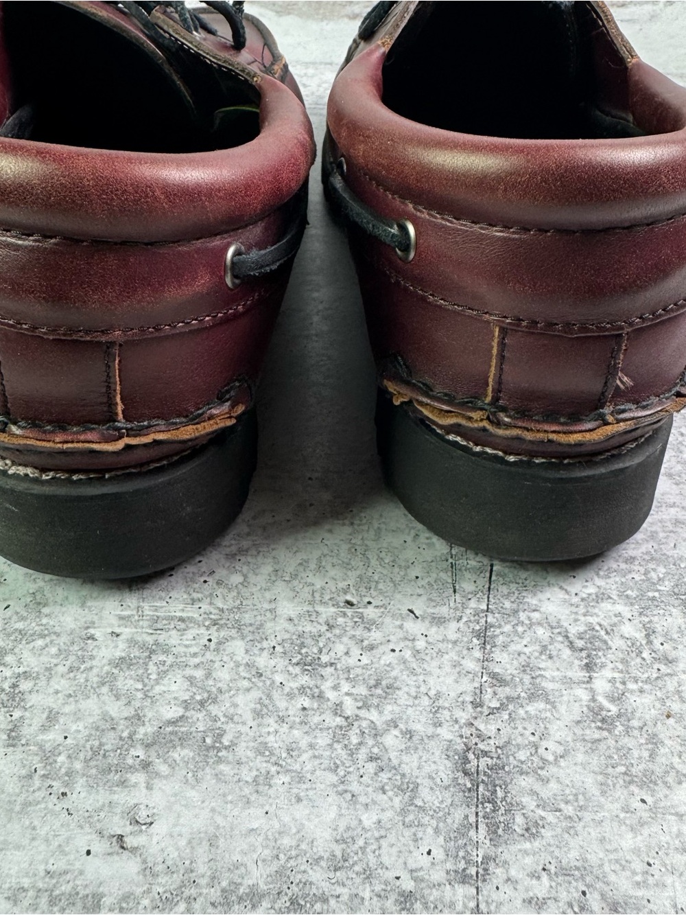Timberland Custom 3-Eye Lug Handsewn Boat Shoes Burgundy Leather Men's 12 W/L - Picture 4 of 8